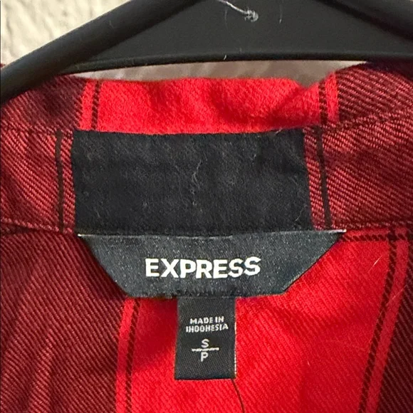 Express Red and Black Plaid Lace-Up Shirt - Picture 3 of 8